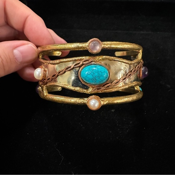 Stone Pearl Bangle Bracelet - Picture 3 of 13